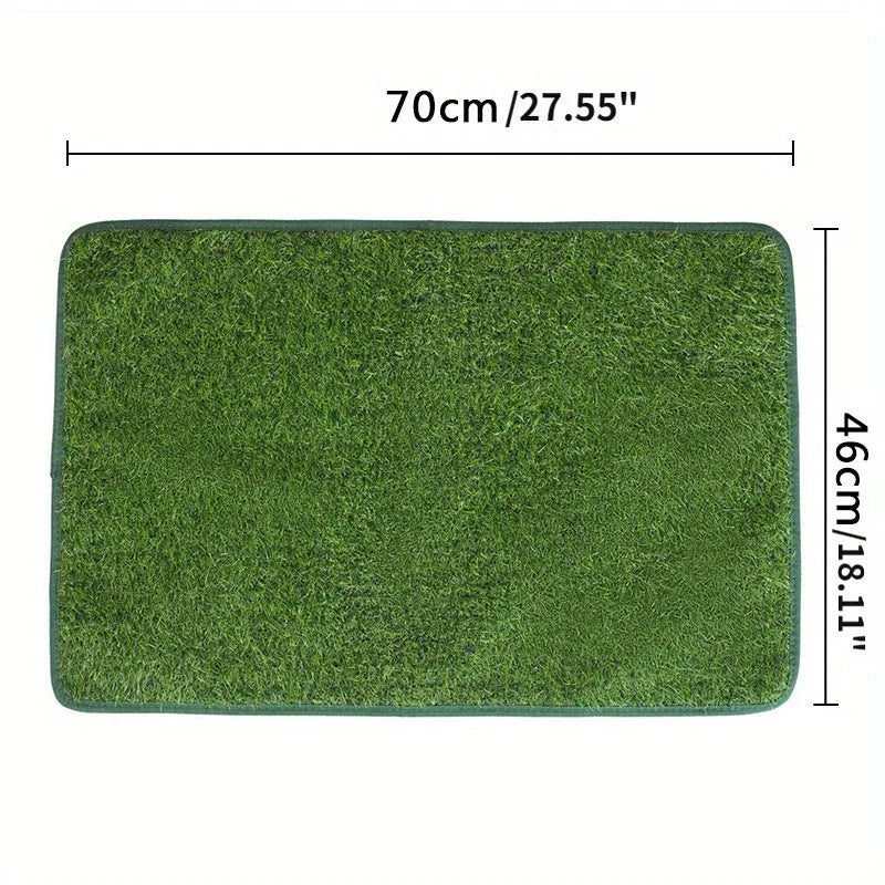 Artificial grass pet training toilet mat shown in small, medium, and large sizes.