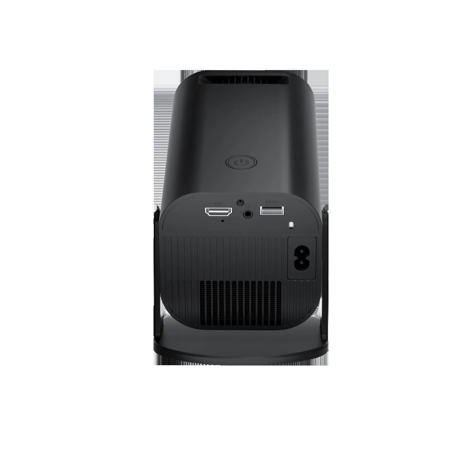 Black or white P330 portable mini projector with remote control on a table.