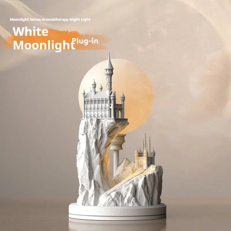 White composite gypsum desk lamp with wire control switch on bedside table