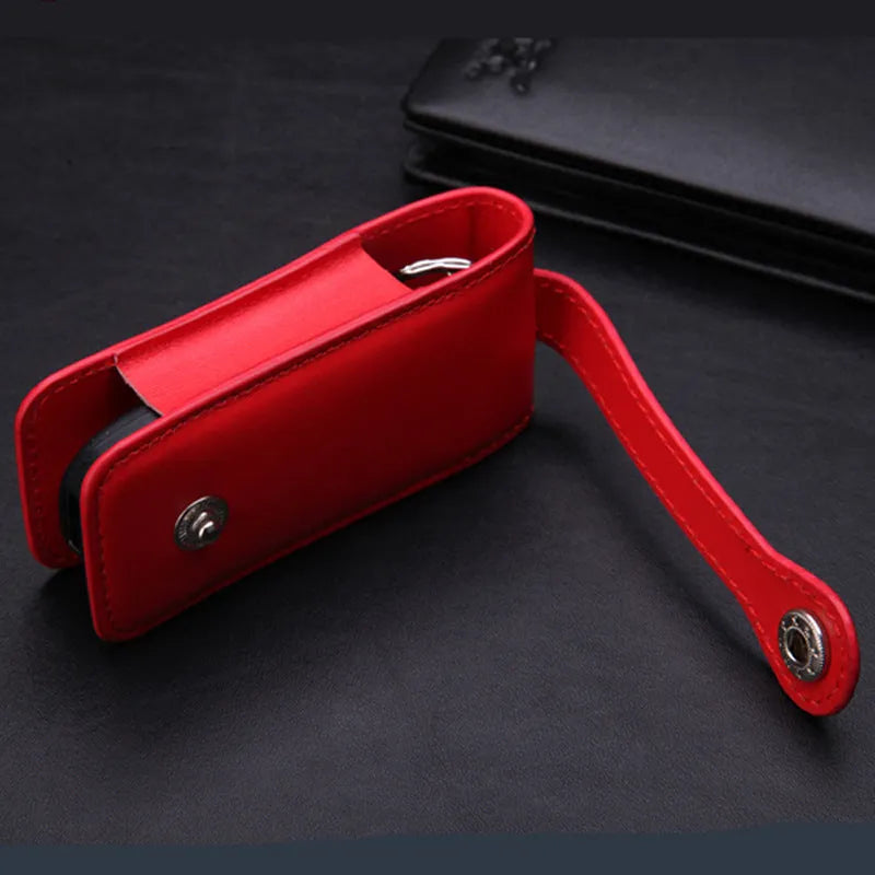 Genuine cowhide leather key case for Porsche with belt buckle closure, 10x4.3cm