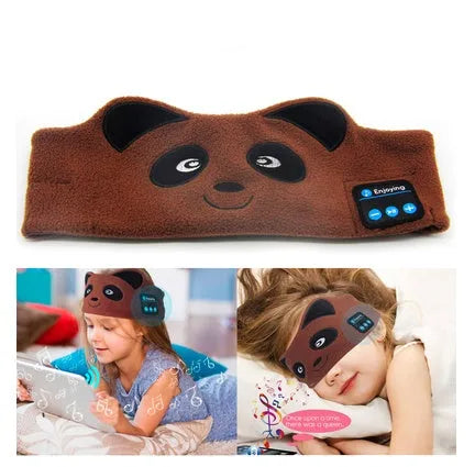 Black Bluetooth sleep eye mask with built-in speakers and soft fabric.