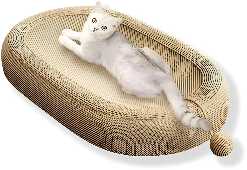 Large natural sisal fibre cat scratching board with integrated raised lounging platform