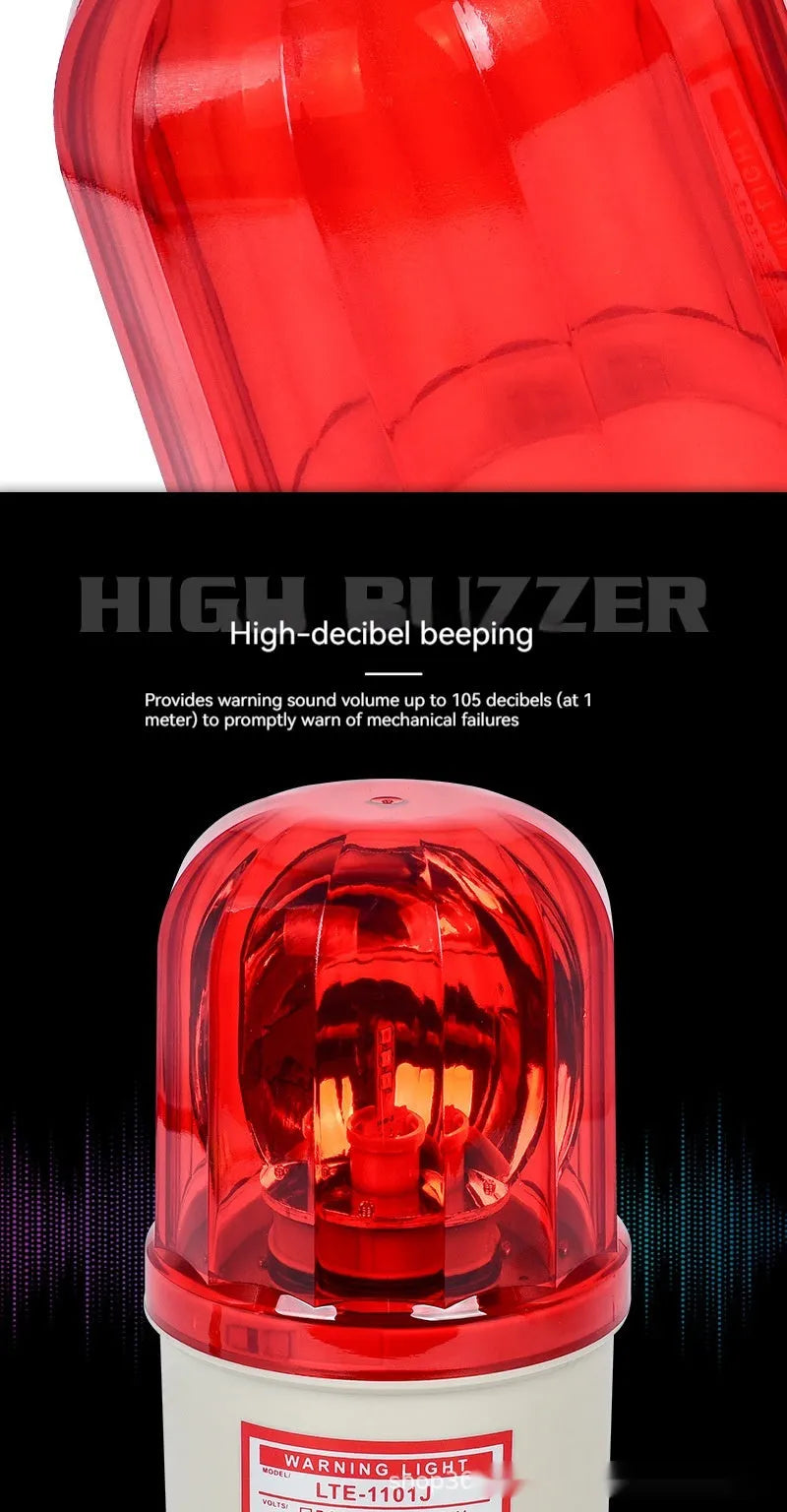 LTE-1101J warning light with sound alarm, red rotating beacon, 2-3W, for industrial use