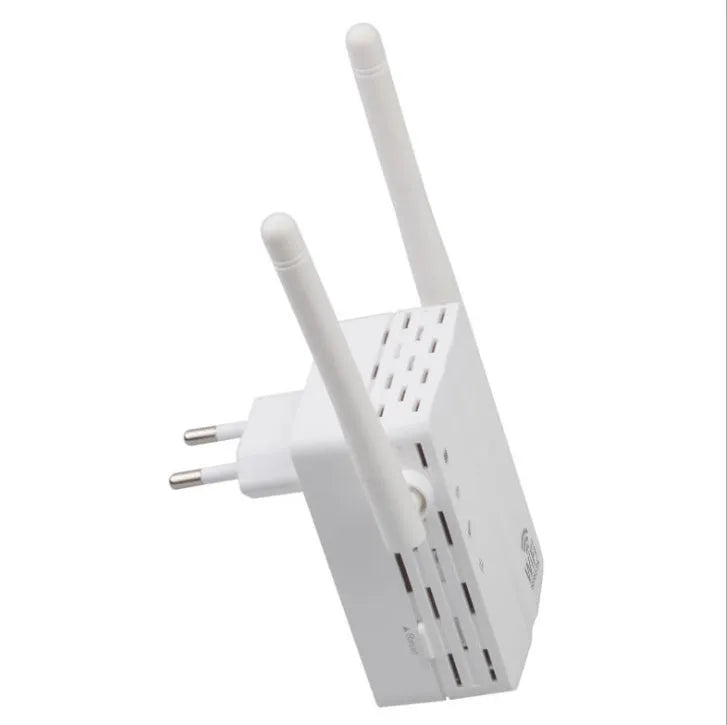 White KR43ED 300M WiFi signal repeater with ABS+PC housing, 10x9x7cm size, EU plug style