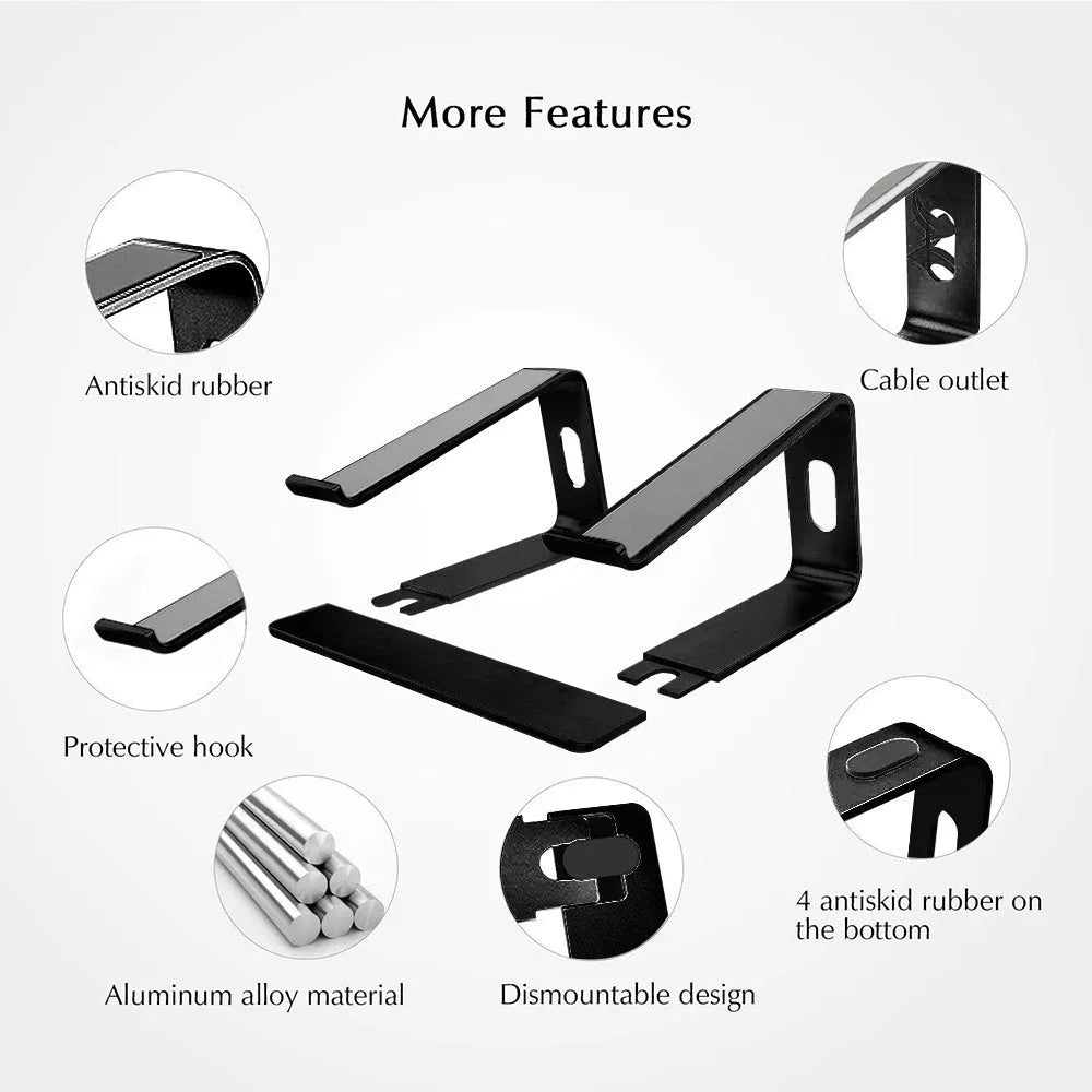 Aluminium alloy notebook stand and desktop computer cooling bracket in black, grey, rose gold, and silver grey, 14.5 x 22.5 x 26cm