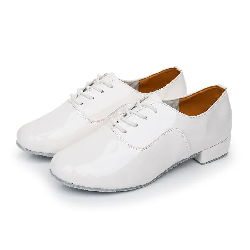 Men's black indoor dance shoes with a synthetic leather upper and calf leather sole.