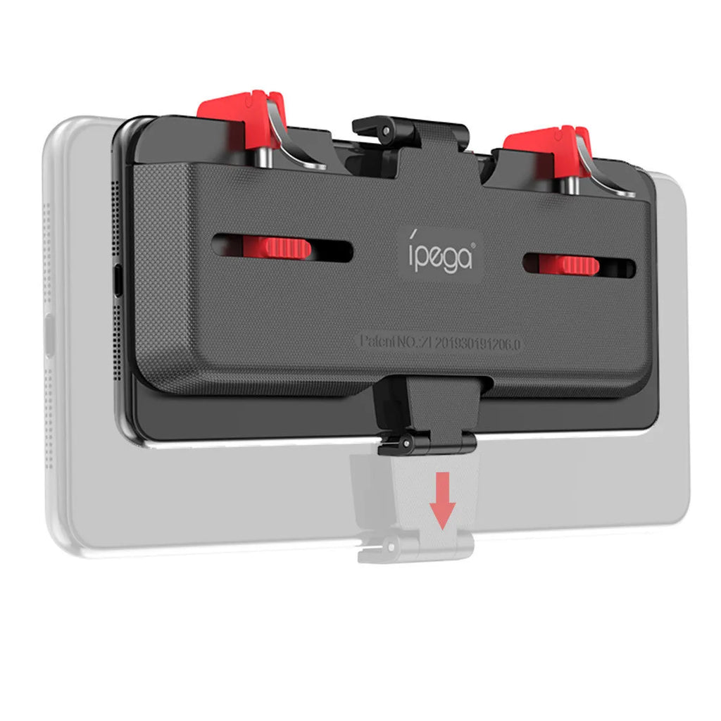PG-9137 black mobile phone gaming trigger bracket with hidden metal trigger and adjustable telescopic clip