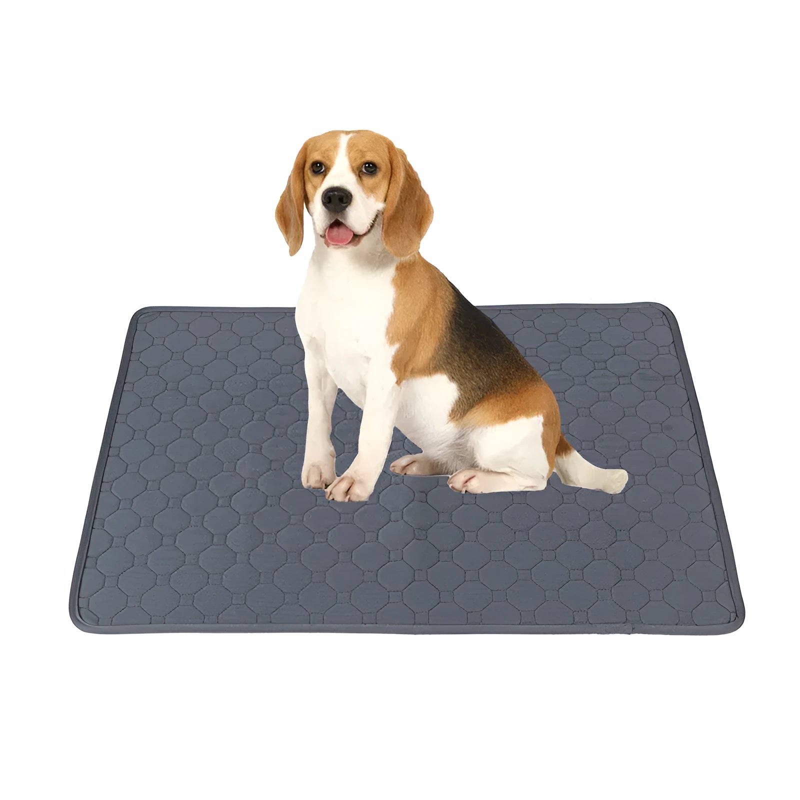 Pet Parents washable dog pee pad in a neutral grey colour, shown folded and unfolded.