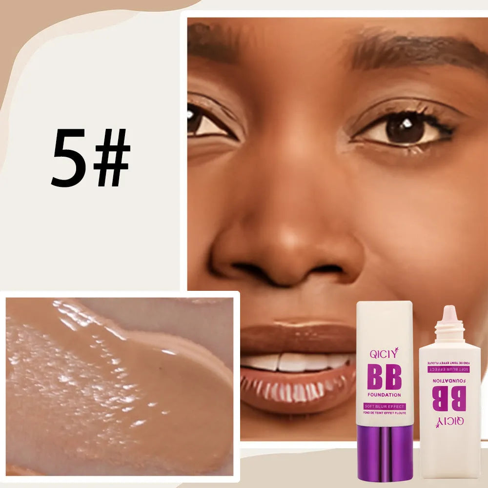 Feeding bottle of BB cream liquid foundation concealer showing brightening repair formula.