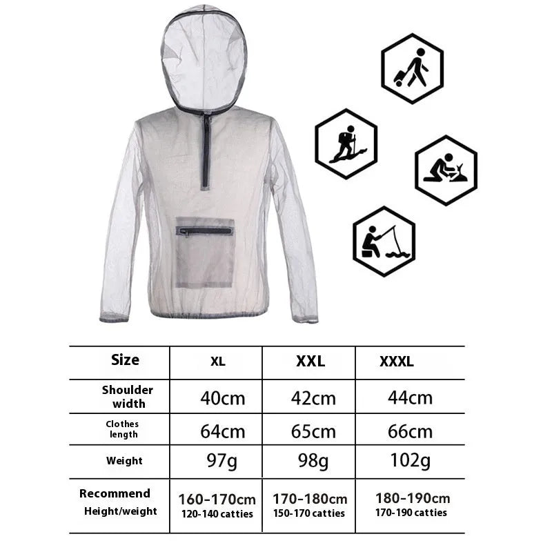 Smoky grey insect-proof mesh jacket for outdoor hiking and camping activities