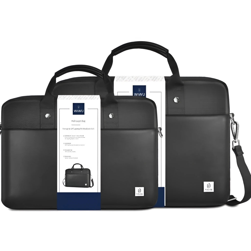 Black Oxford cloth laptop backpack showing multi-pocket design and separate computer compartment.