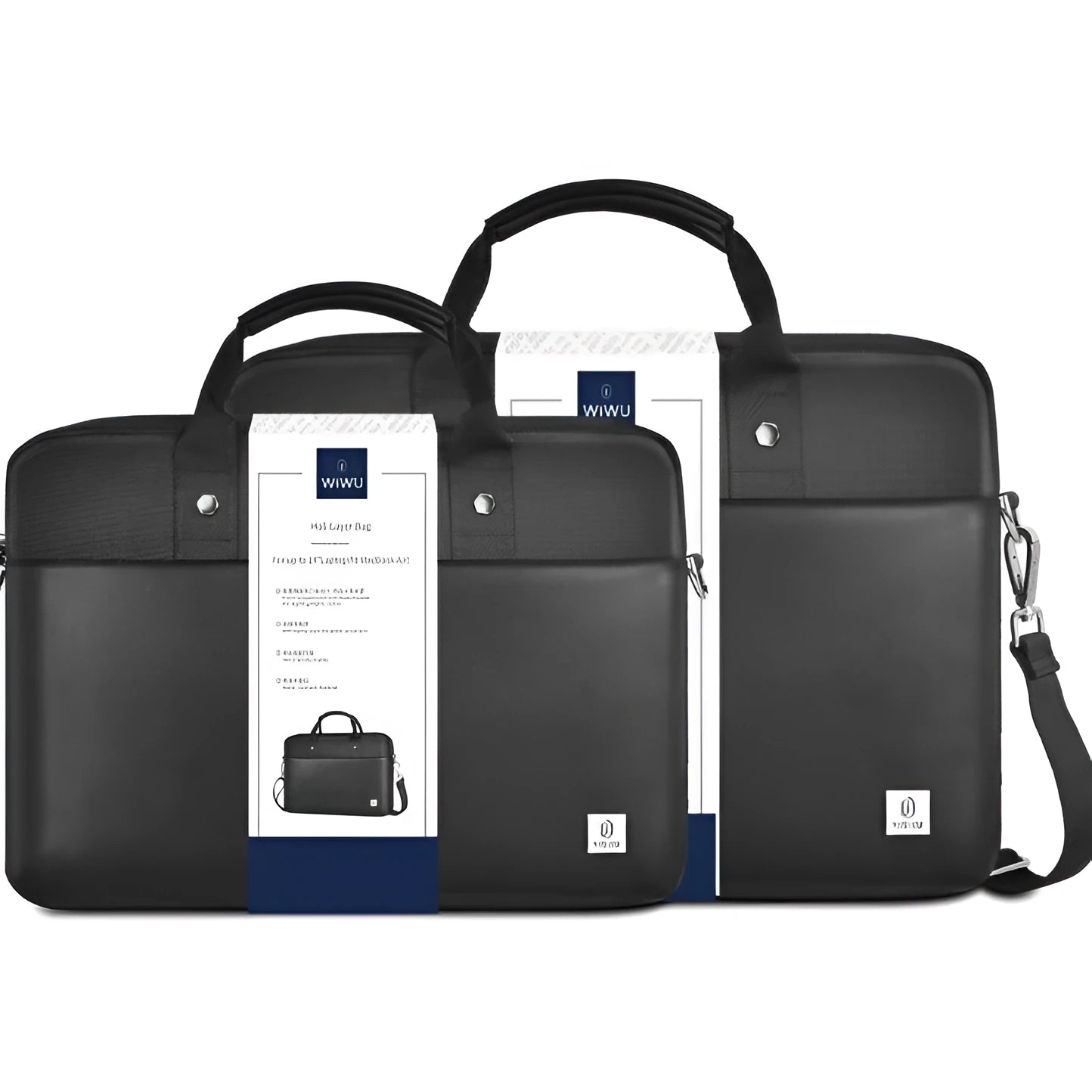 Black Oxford cloth laptop backpack showing multi-pocket design and separate computer compartment.