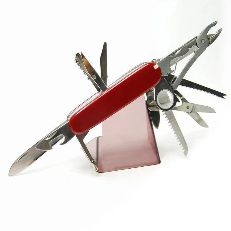 91mm multifunctional stainless steel pocket tool with pliers, scissors, saw, ruler, and bottle opener