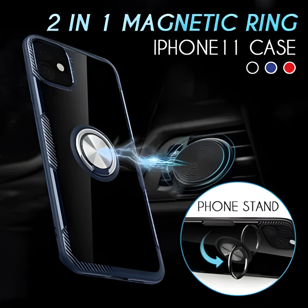 Black PU back cover case fitted on an iPhone 11 Pro Max, showing button and port access.