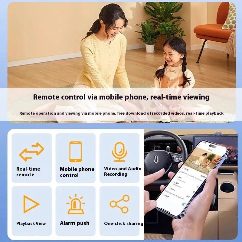 White indoor battery-powered Wi-Fi security camera with built-in bracket on a table.