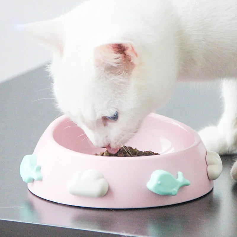 Anti-skid plastic dog bowl in trumpet size blue sky and white clouds colour
