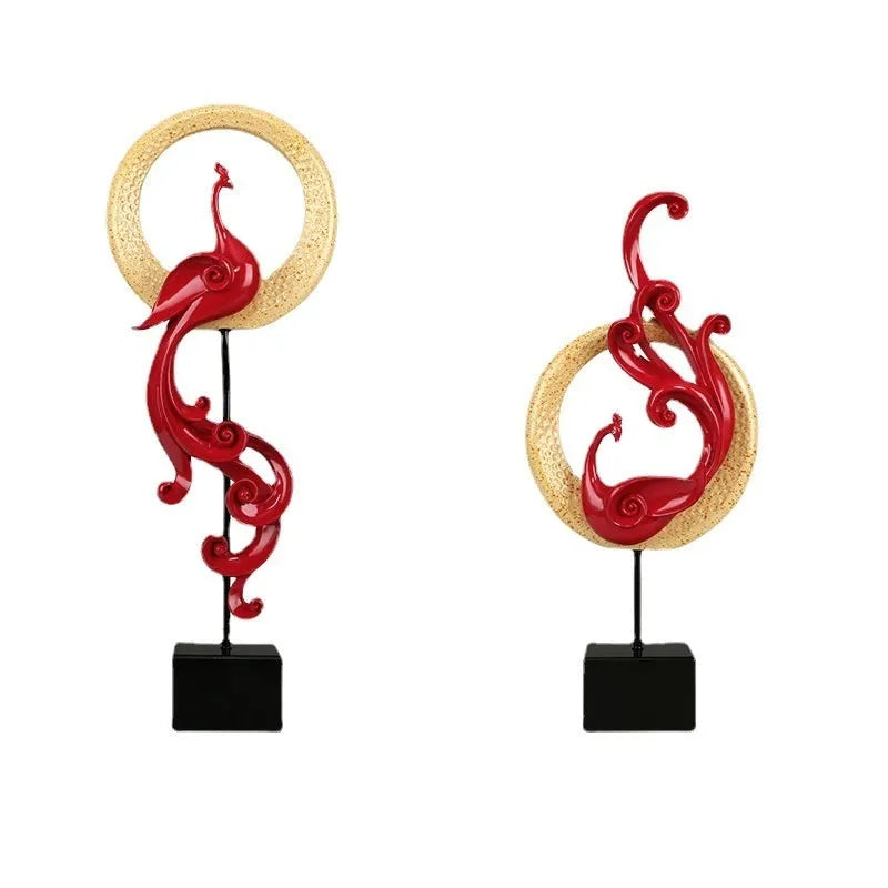 European-style resin phoenix ornament in rose gold, elegant silver, or festive red colour