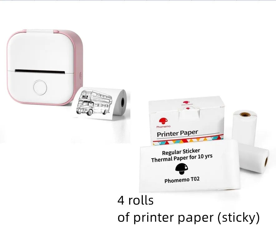 Phomemo T02 portable mini thermal label printer in white with Bluetooth and inkless printing, 87mm x 90mm x 40mm