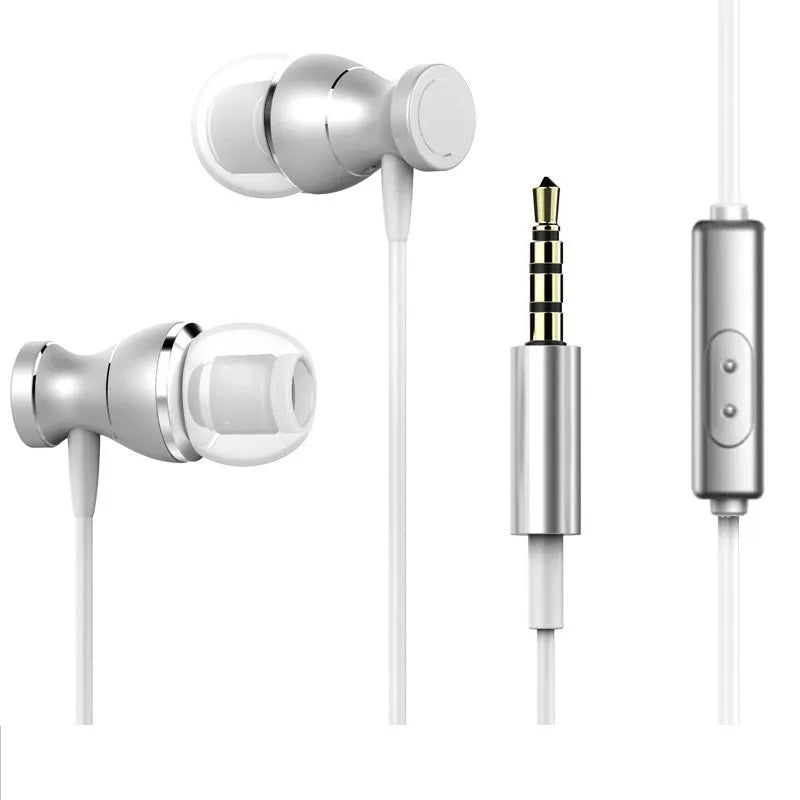 In-ear headphones with a 3.5mm plug and straight cable, showing silicone earplugs in one of four colour options.