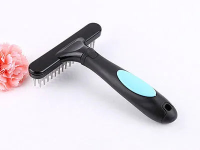Stainless steel pet open knot comb, 16x12cm, for dogs and pets, shown in blue or pink