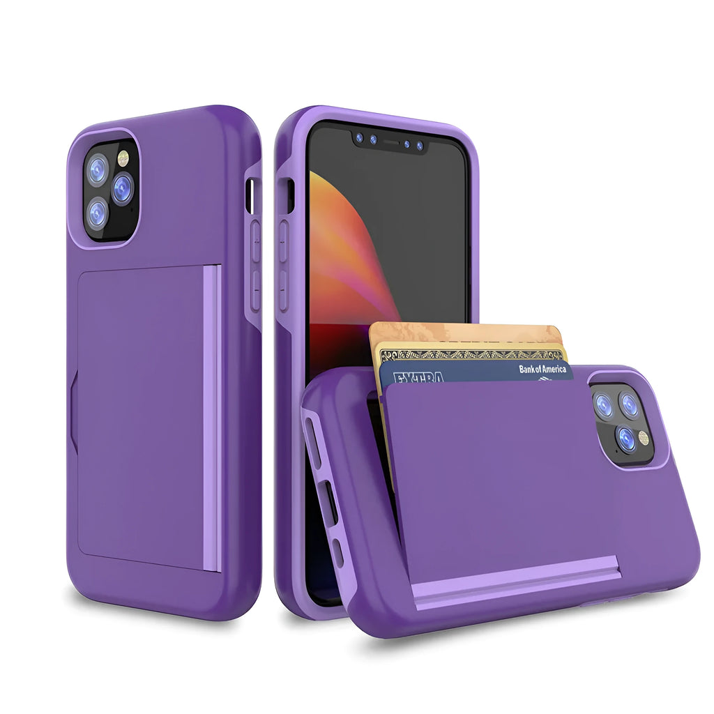 Simple solid-colour iPhone 11 case in black, red, pink, blue, dark blue, and purple options.