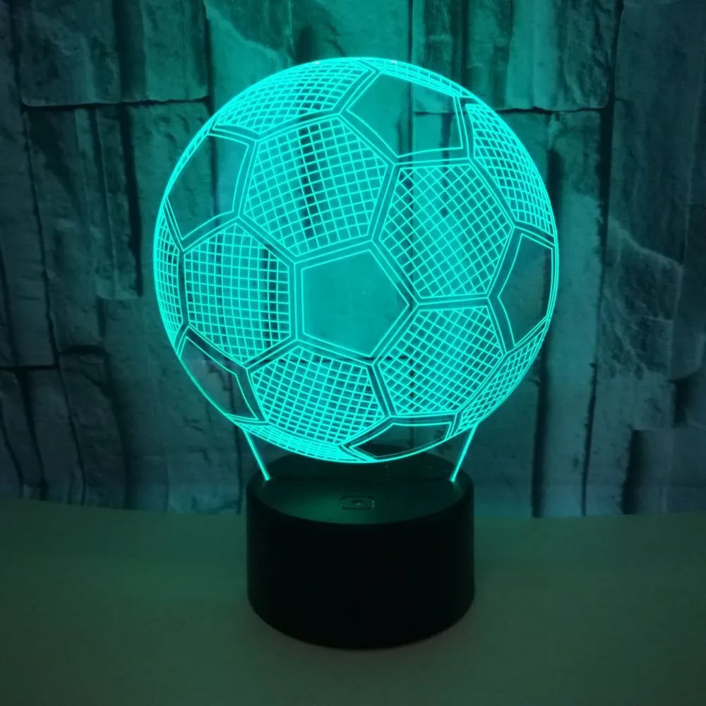 3D football night light with colour changing options and touch controls on acrylic panel