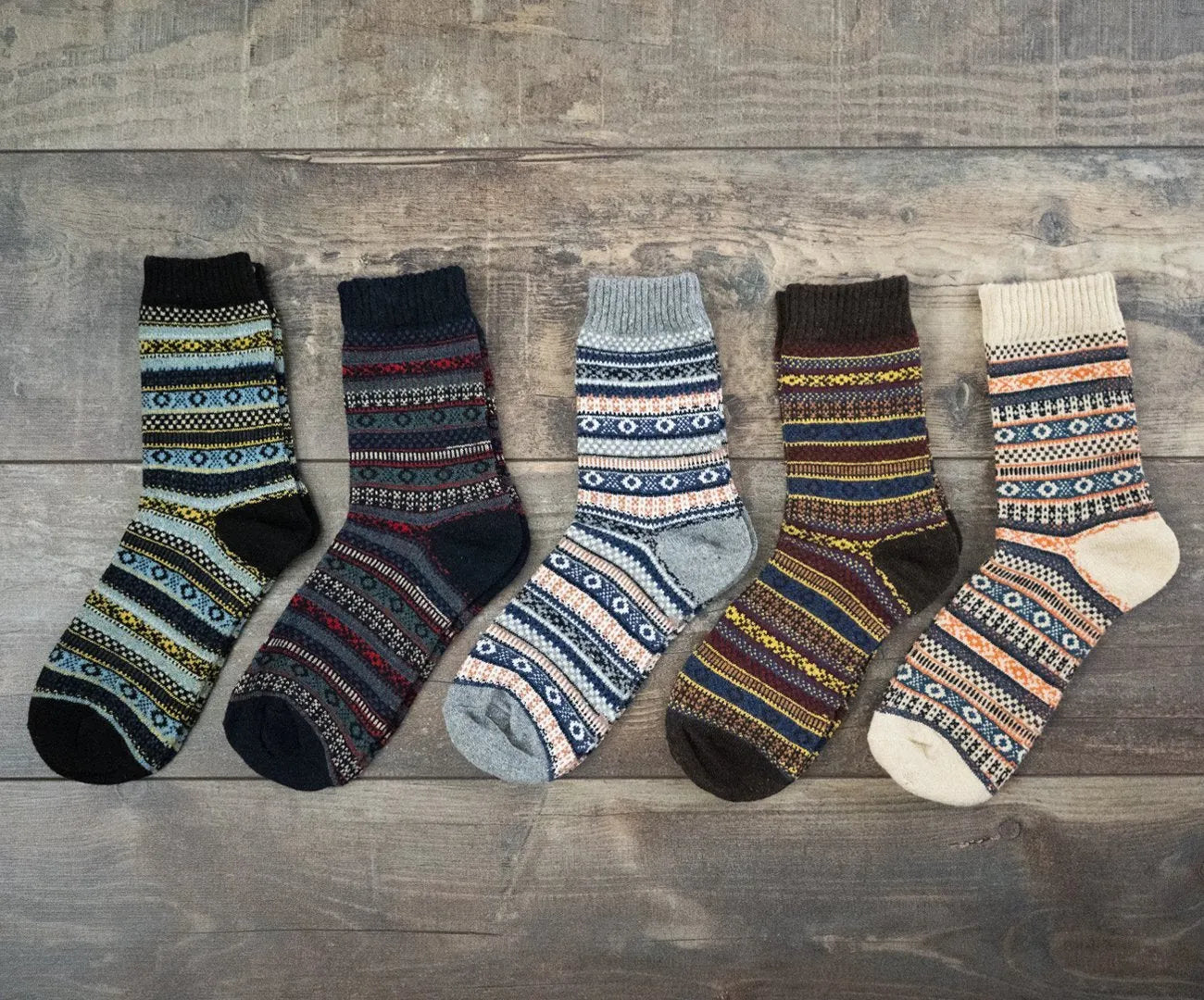 Winter thick warm stripe wool socks rabbit wool blend 5 pairs set in assorted colours