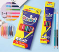 Set of double-ended wooden colour pencils showing two different coloured leads on each barrel.