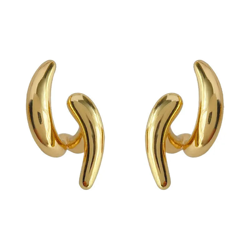 Copper geometric stud earrings with electroplated gold or silver finish, line design, one pair