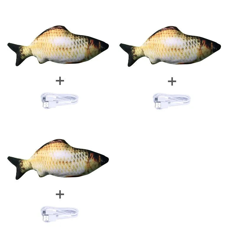 Electronic jumping fish cat toy 30cm long with USB charging cable