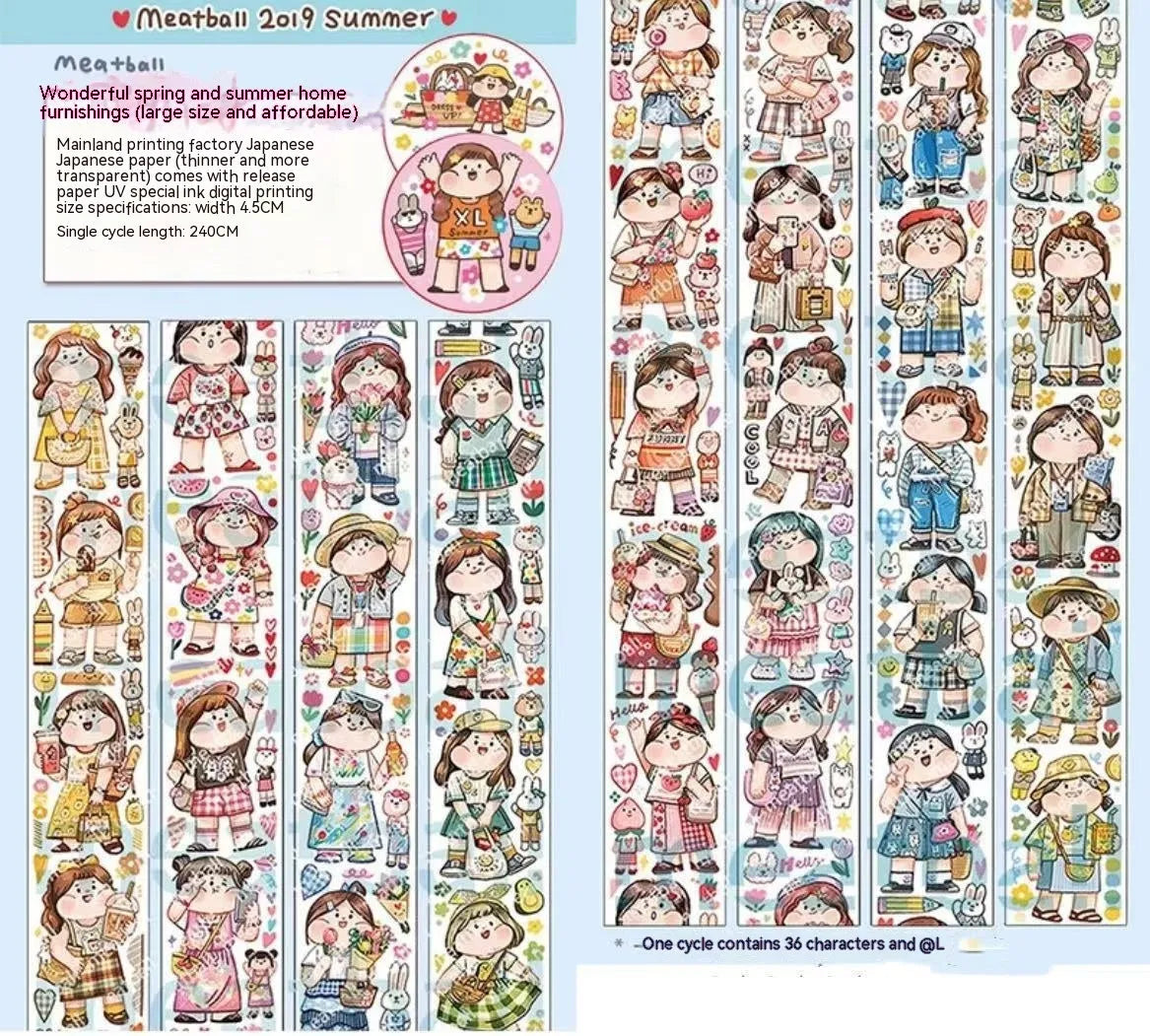 Sheet of cute cartoon character adhesive stickers printed on Japanese paper for medical packaging.