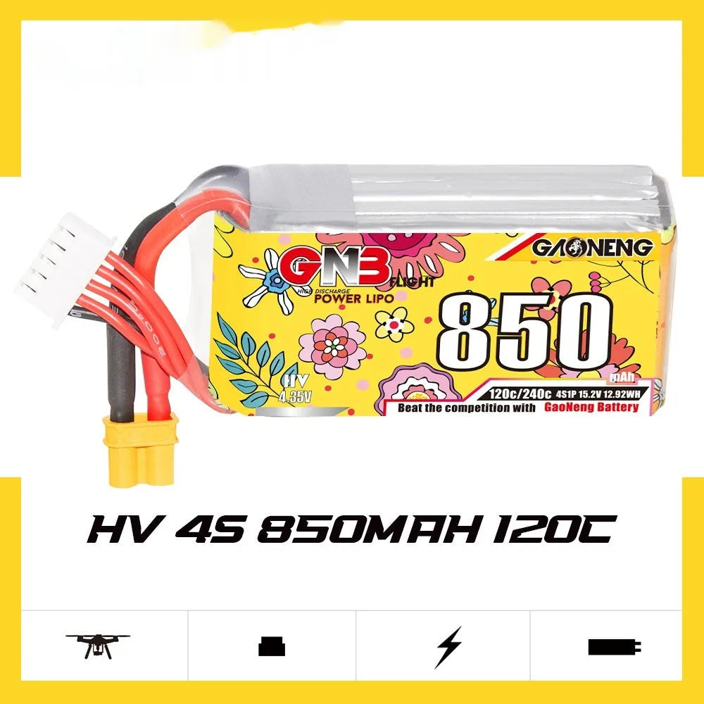 GNB 850mAh 4S 15.2V 120C LiPo battery pack with XT30 connector for RC aircraft