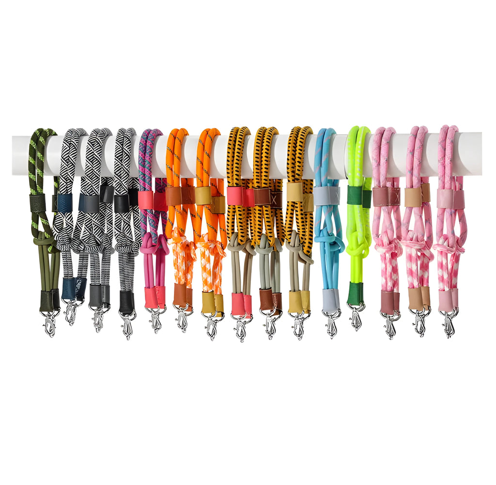 Braided nylon rope shoulder strap with cowhide trim and alloy hardware for bag modification