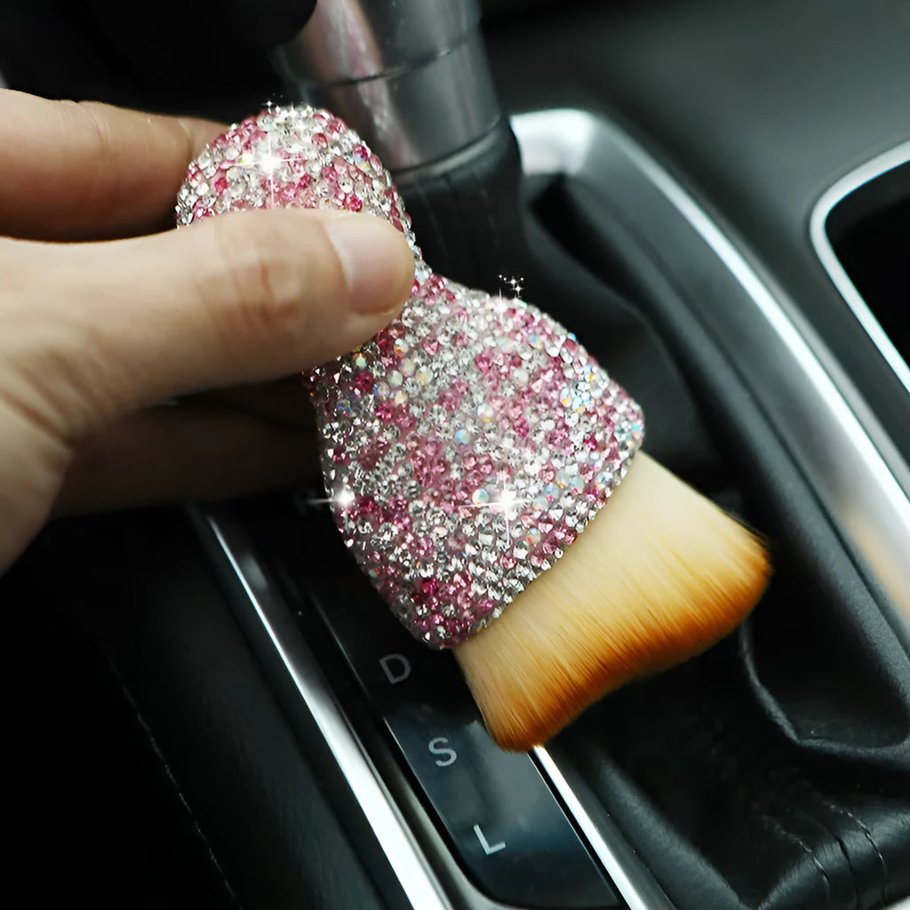 Soft PVC car interior cleaning brush in white, pink, and black colours, shown with size scale.
