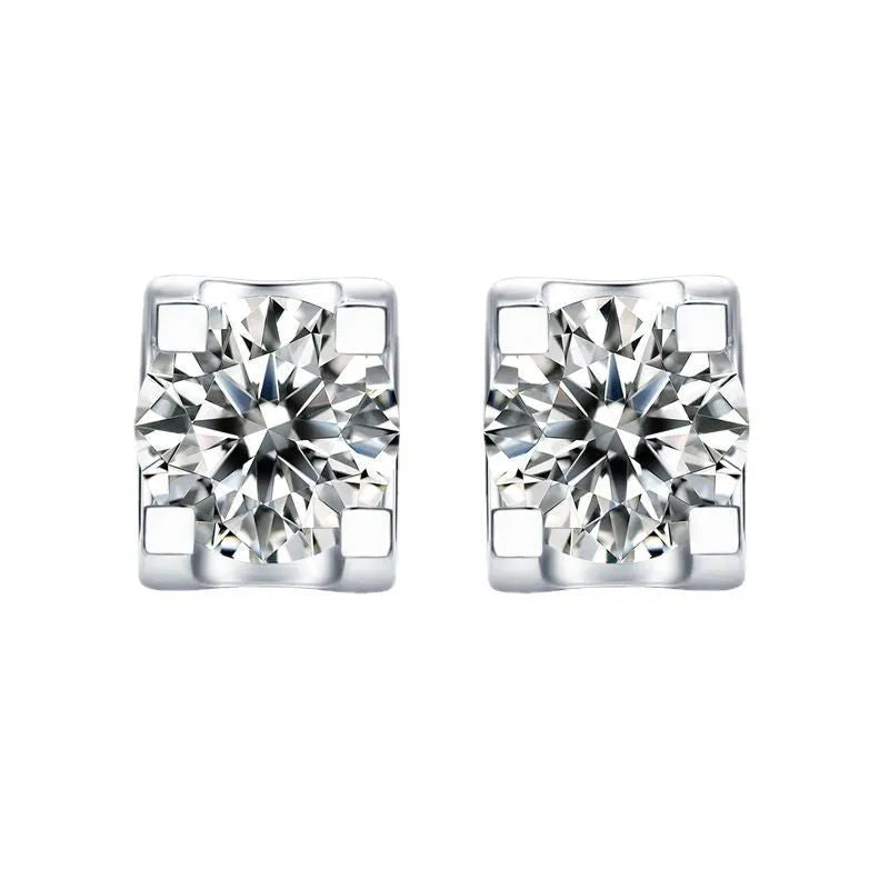 Round cut moissanite stud earrings with 18K gold electroplated setting