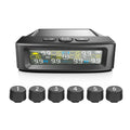 T12 six-wheel solar TPMS monitor with external sensors for RV and truck, 0-9.9 bar 0-144 psi, ABS PC housing.