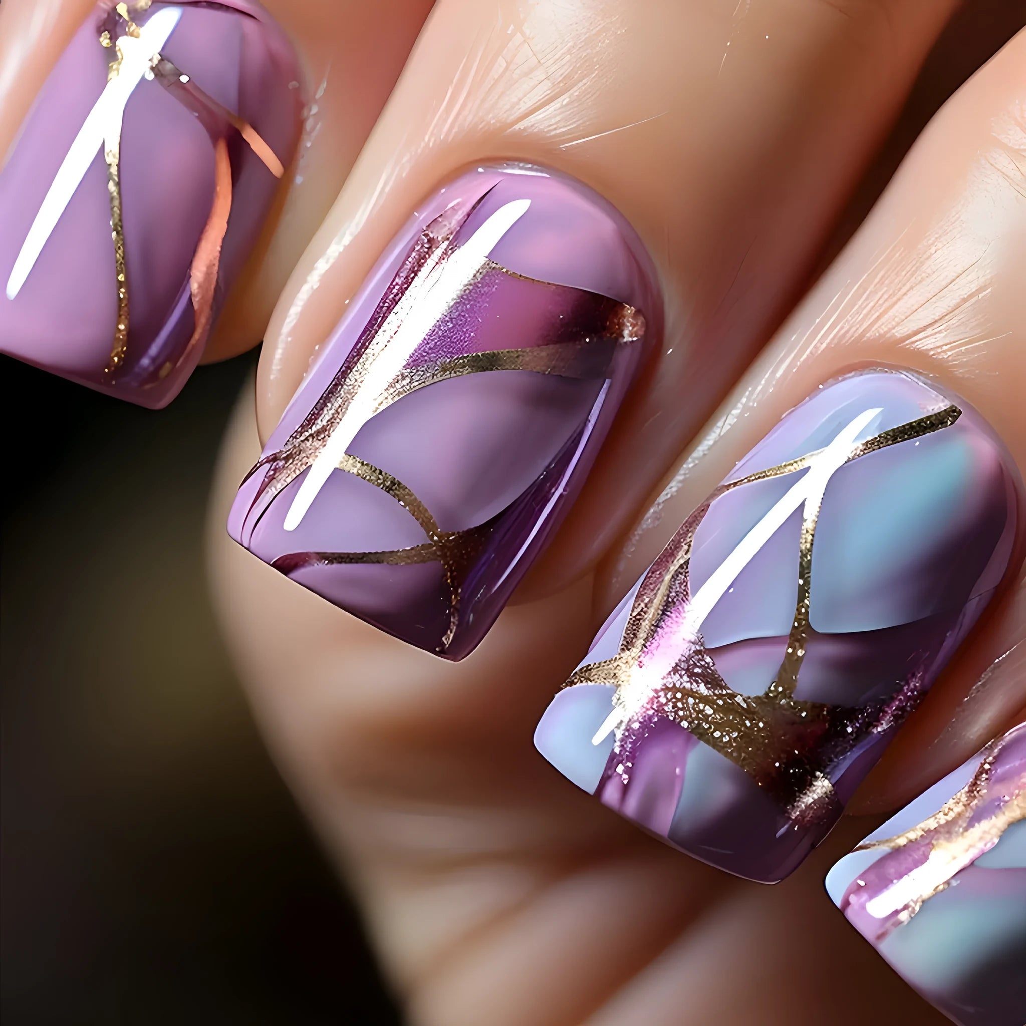 Purple striped mid-length nail stickers in European and American style for general cosmetic use