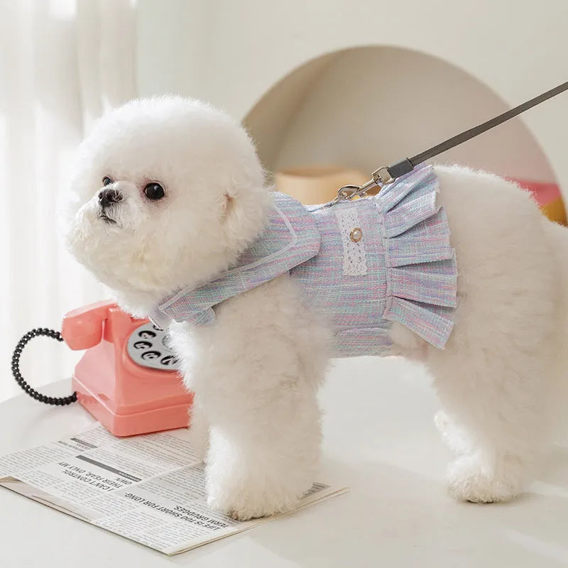 Polyester pet clothes for cats and small dogs in Salem purple or A & L pink colours with weight-based sizing