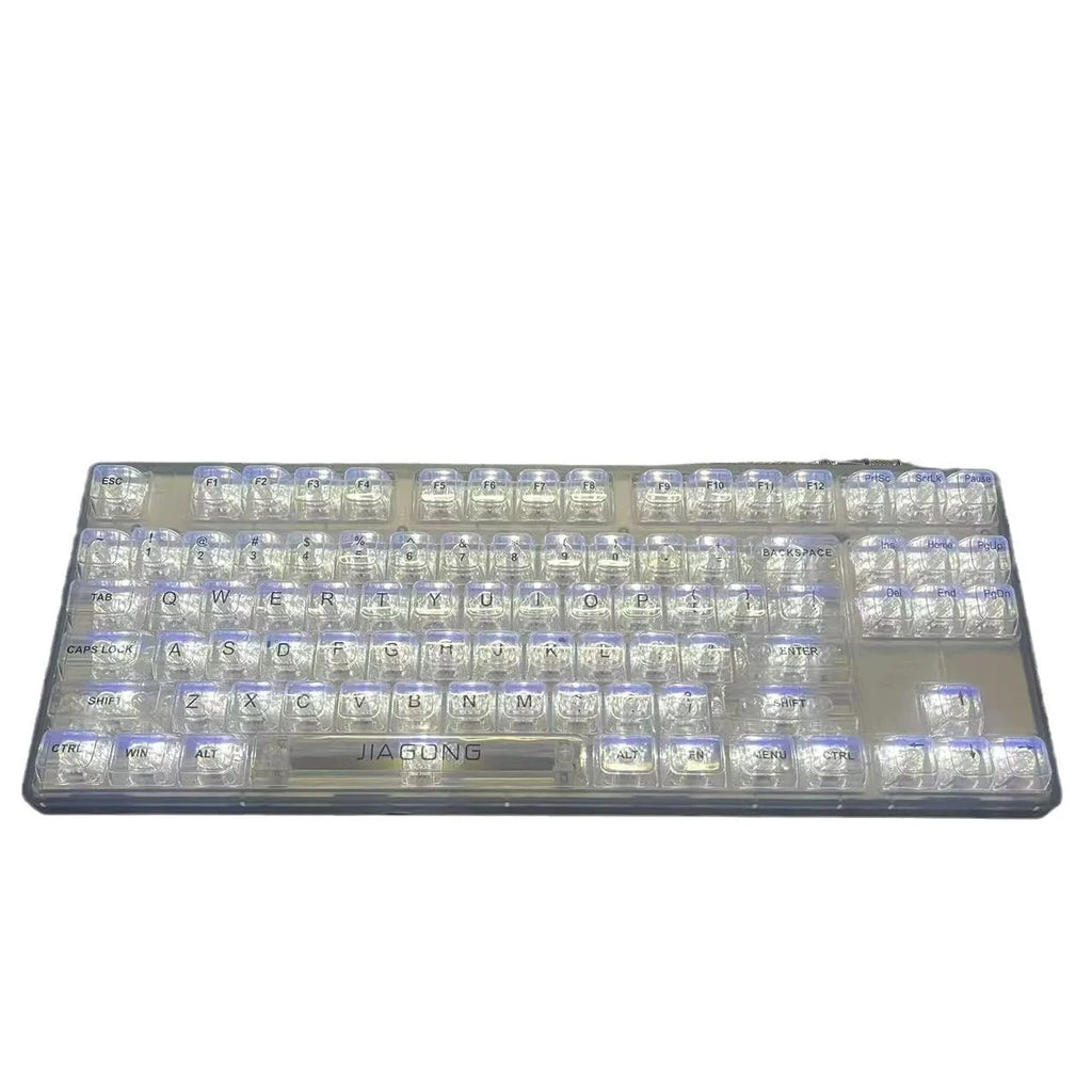 Universal transparent plastic 132-key mechanical keyboard cap set showing clear construction