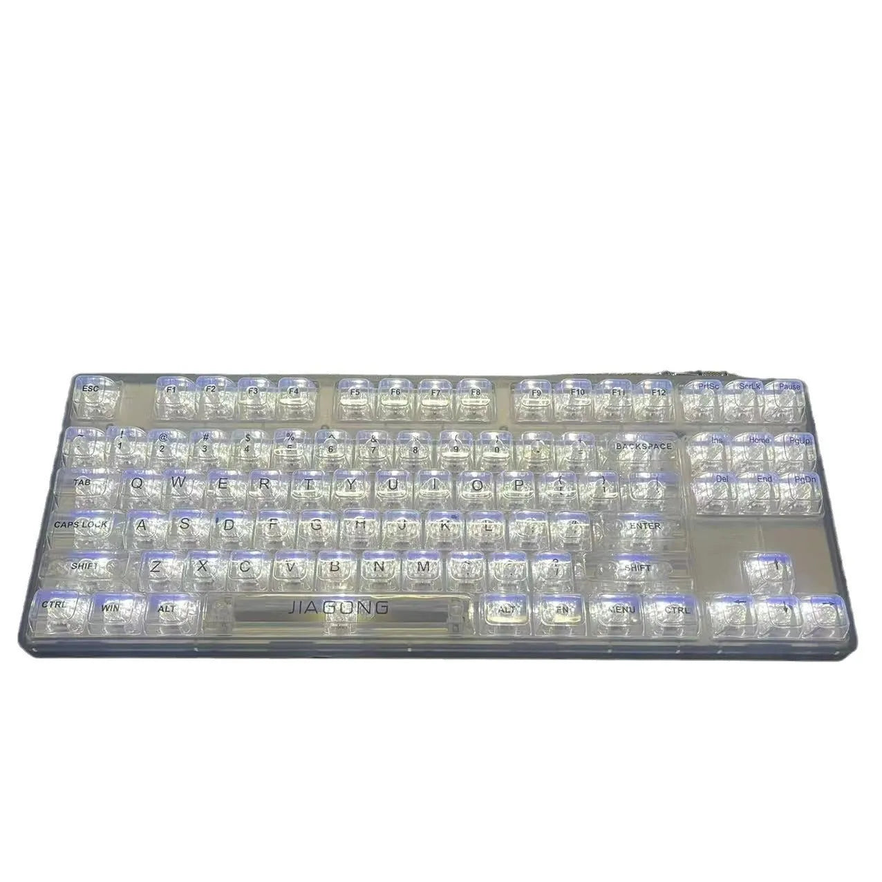 Universal transparent plastic 132-key mechanical keyboard cap set showing clear construction