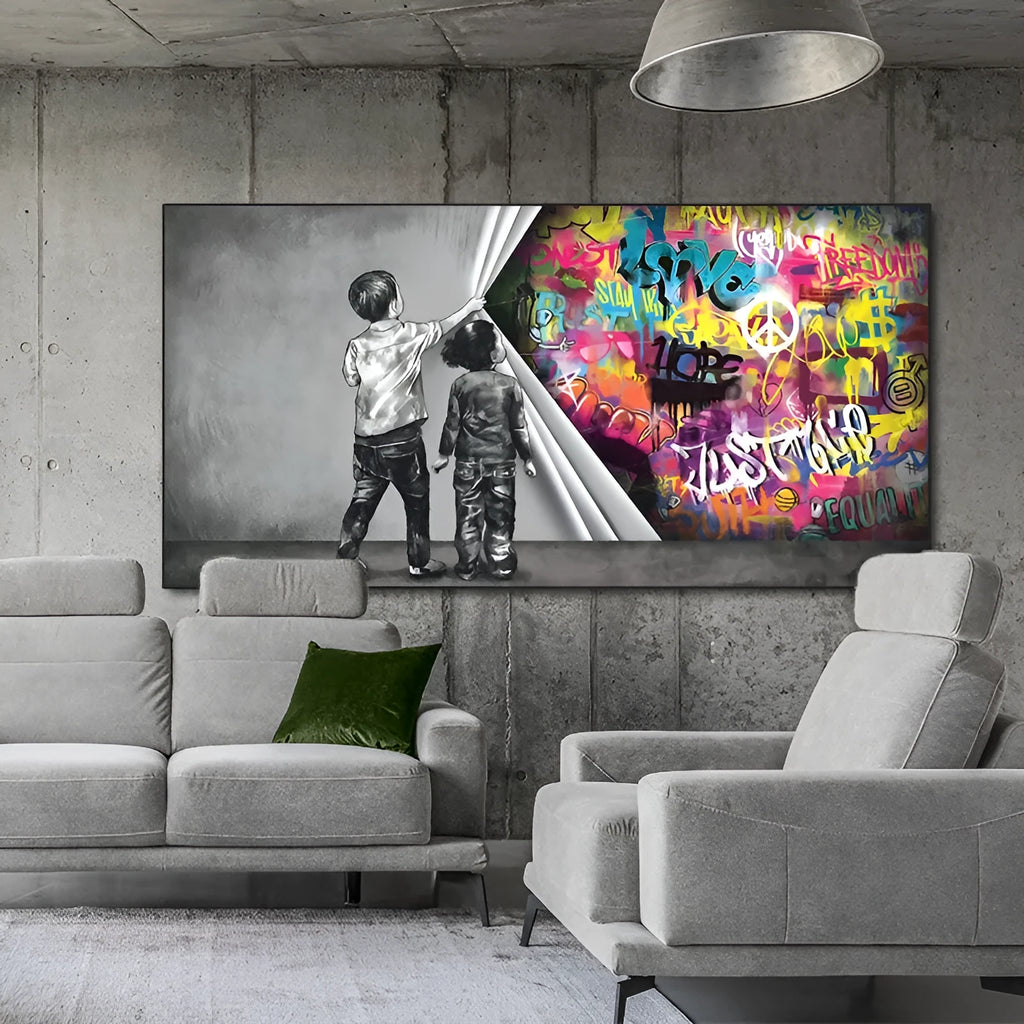 Frameless children's graffiti wall art canvas abstract print for kids room decoration
