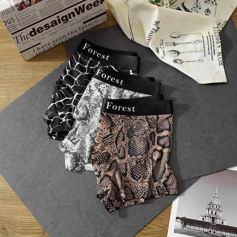 Men's thin loose boxer shorts in polyester fabric available in black, grey and brown colours