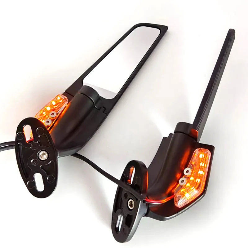 SH-620-5 motorcycle reflector rearview mirror with yellow light, aluminium alloy construction