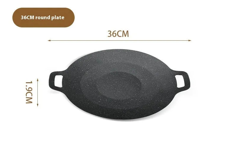 Round Japanese medical stone barbecue plate with non-stick iron surface for household indoor grilling