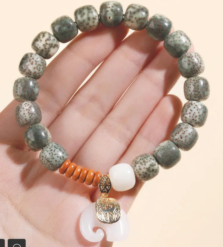 Jade green star moon bodhi bracelet unisex geometric 10mm natural stone handcrafted