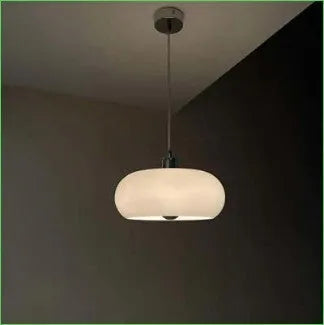 Milk white Bauhaus pendant light with three egg tart-shaped glass shades for bedroom or dining room