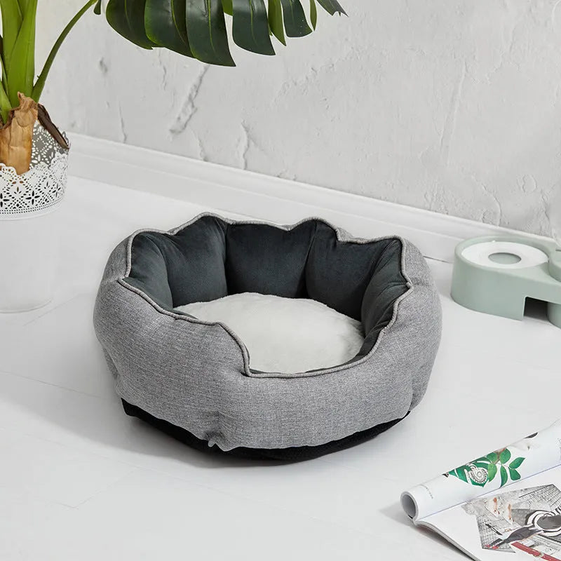 Blue octagonal pet bed with removable mat for cats and small dogs