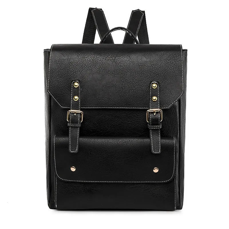 Korean retro style simple backpack in soft PU material shown in brown colour.