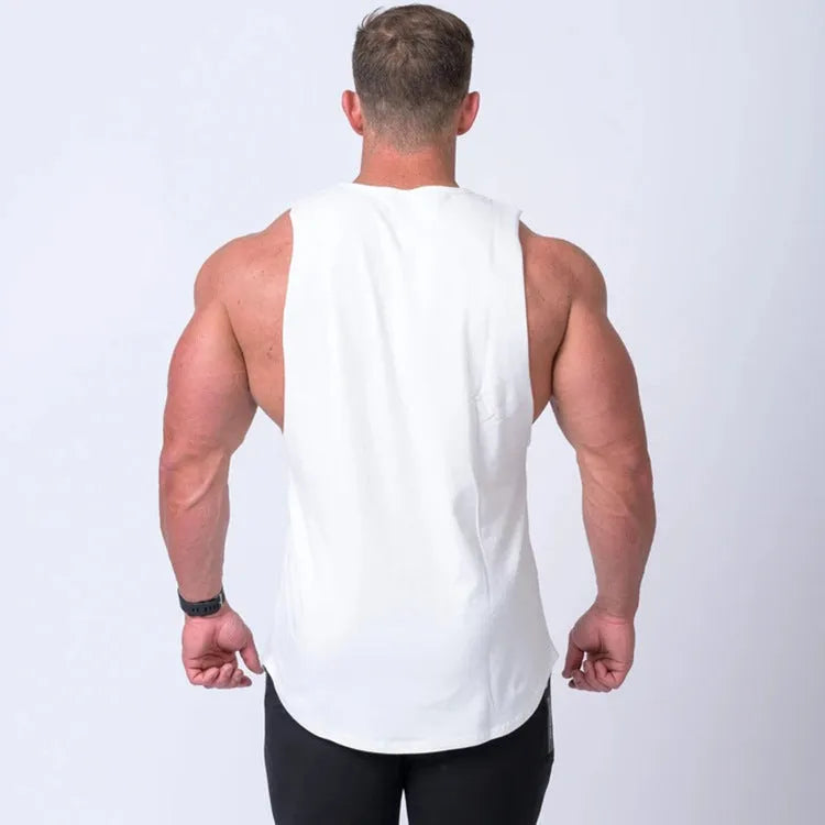 Men's cotton sleeveless fitness vest in white, black, pink, navy blue for training and basketball
