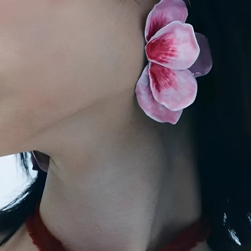 Alloy flower stud earrings with oil-spot glaze finish in European pastoral style